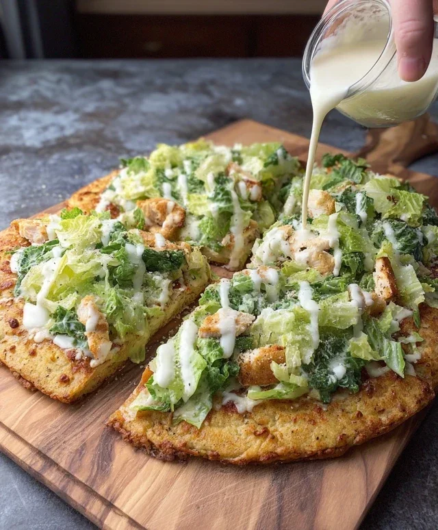 Viral Chicken Crust Caesar Salad Pizza