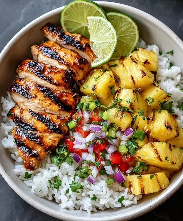 Grilled Chicken and Pineapple Bowls with Coconut Rice