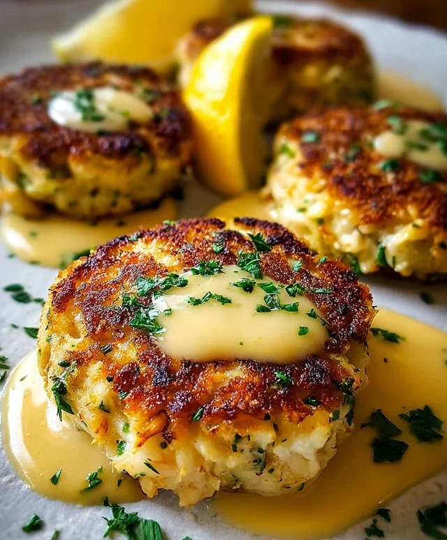 Cheddar Bay Crab Cakes with Lemon Butter Drizzle