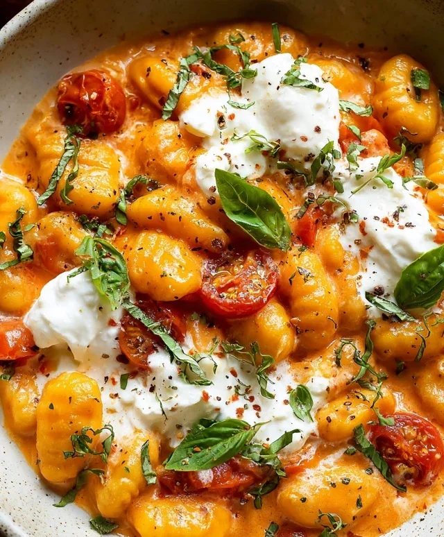 30 Minute Creamy Tomato Gnocchi with Burrata