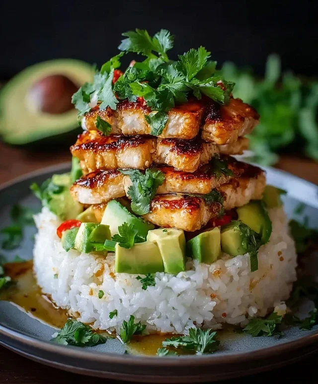 Delicious Honey Lime Chicken & Avocado Rice Stack Recipe