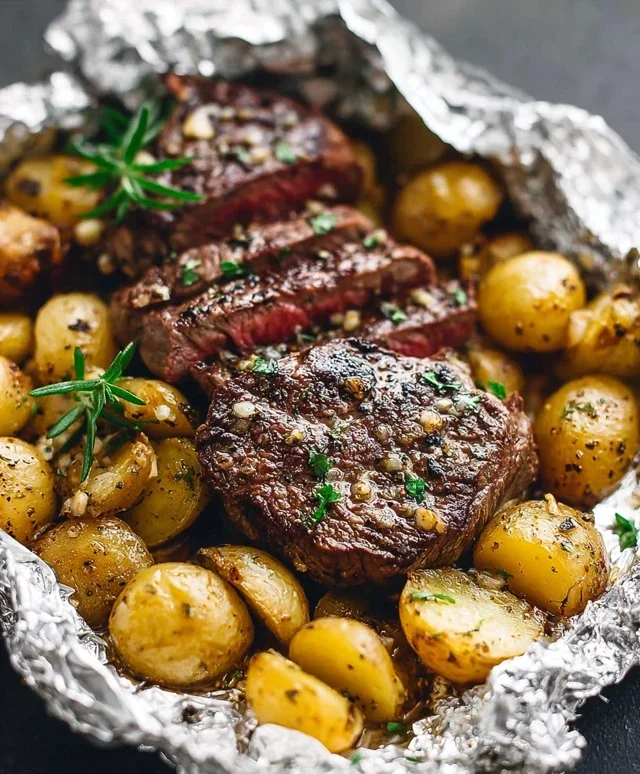 Garlic Steak & Potato Foil Packs