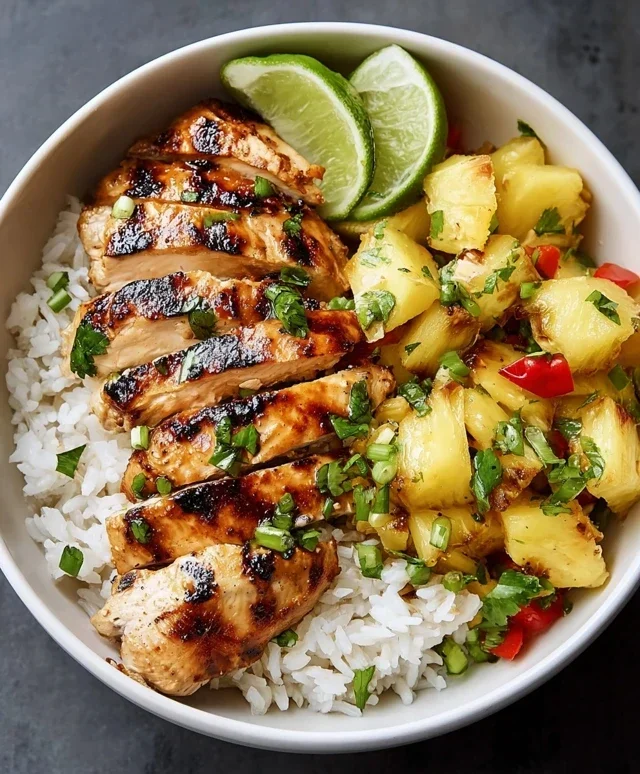 Grilled Chicken and Pineapple Bowls with Coconut Rice