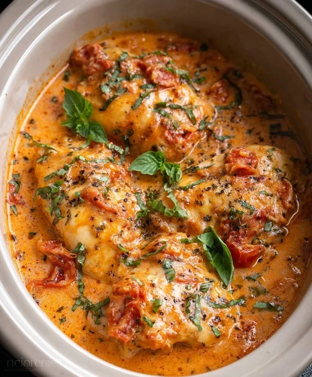 Slow Cooker Creamy Tomato Basil Chicken