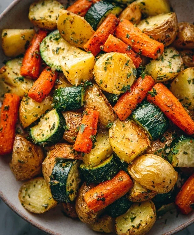 Garlic Herb Roasted Potatoes Carrots and Zucchini