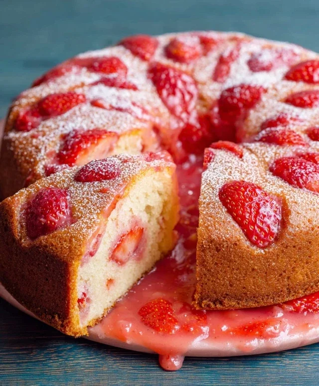 Easy Strawberry Cake with Strawberry Sauce