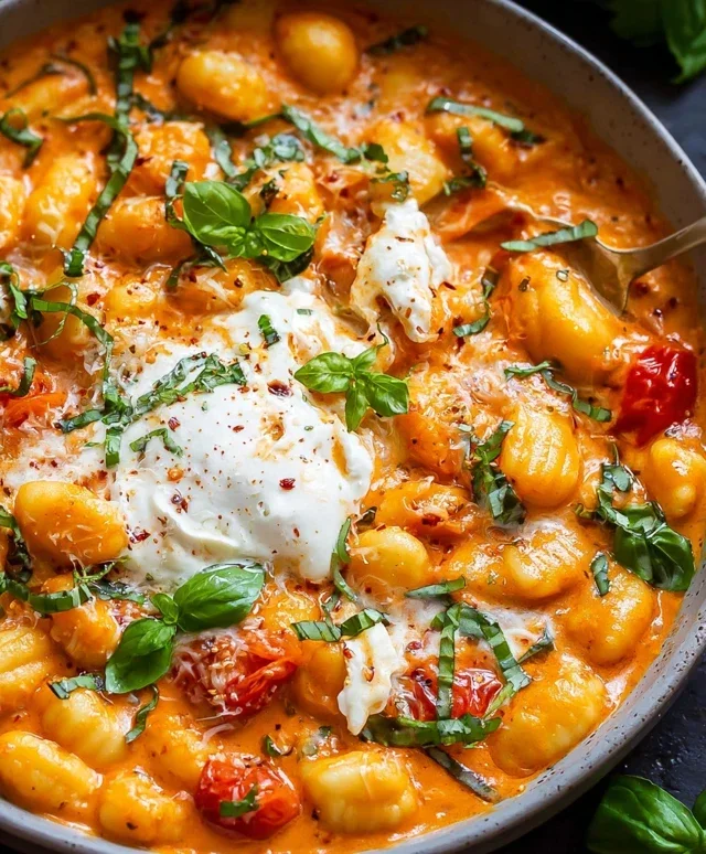 30 Minute Creamy Tomato Gnocchi with Burrata