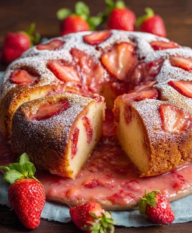 Easy Strawberry Cake with Strawberry Sauce
