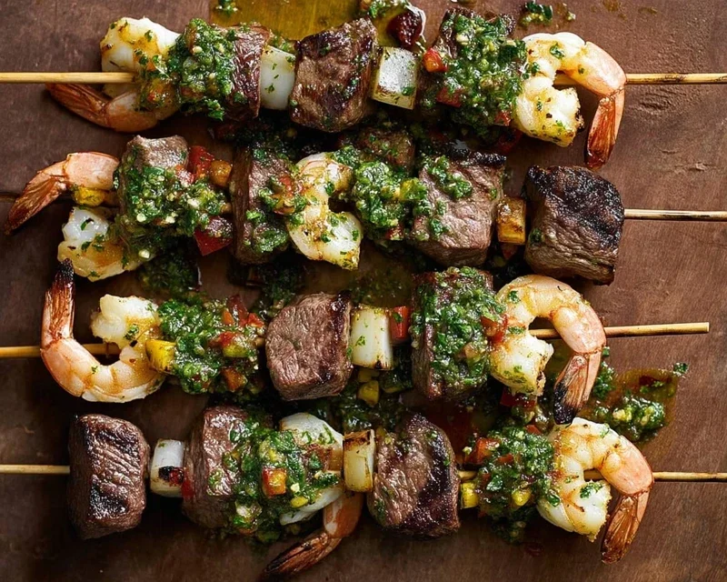 Surf and Turf Kabobs with Chimichurri Sauce