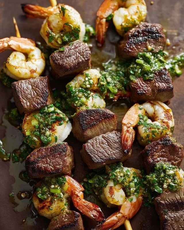 Surf and Turf Kabobs with Chimichurri Sauce