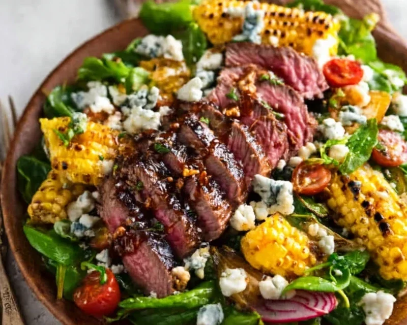 Balsamic Steak Gorgonzola Salad with Grilled Corn