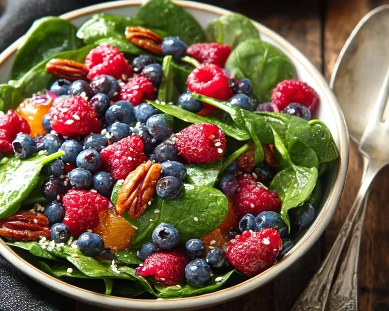 Berry Spinach Salad with Blueberries and Raspberries