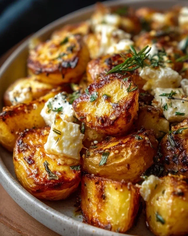 Roasted Potatoes with Baked Feta and Garlic