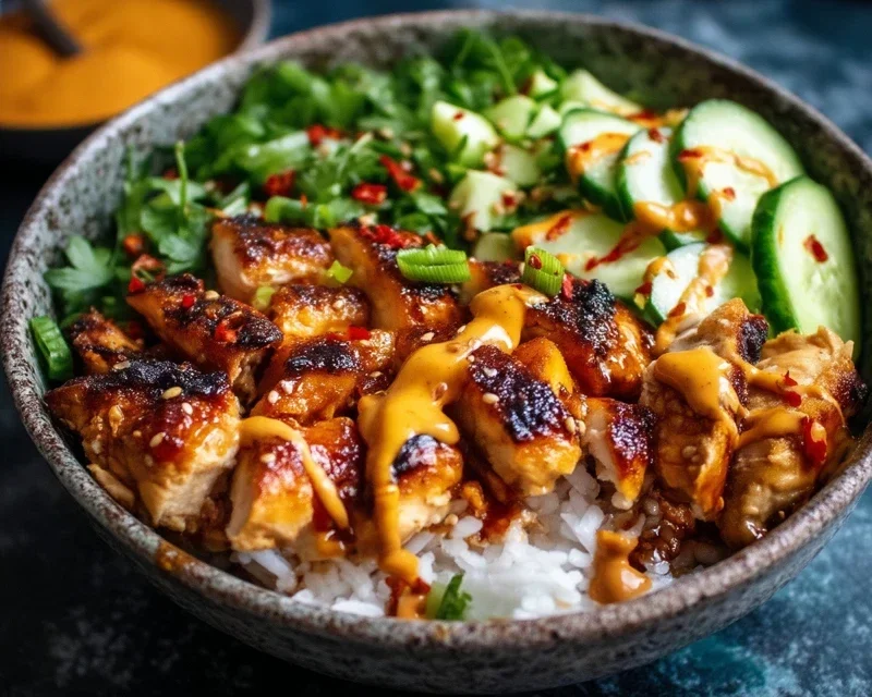 Spicy Honey-Gin Extract Extractger Chicken Bowls with Yum Yum Sauce