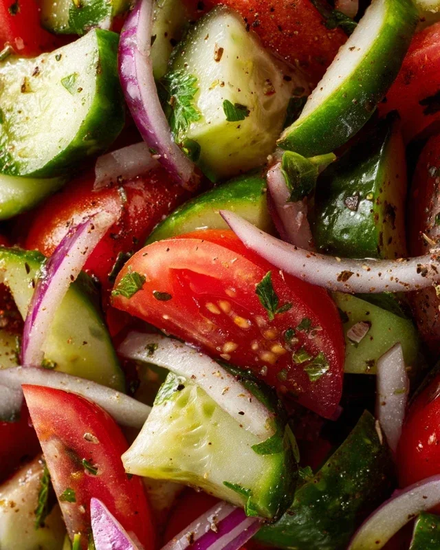 Mediterranean Salad with Cucumber, Tomato and Onion