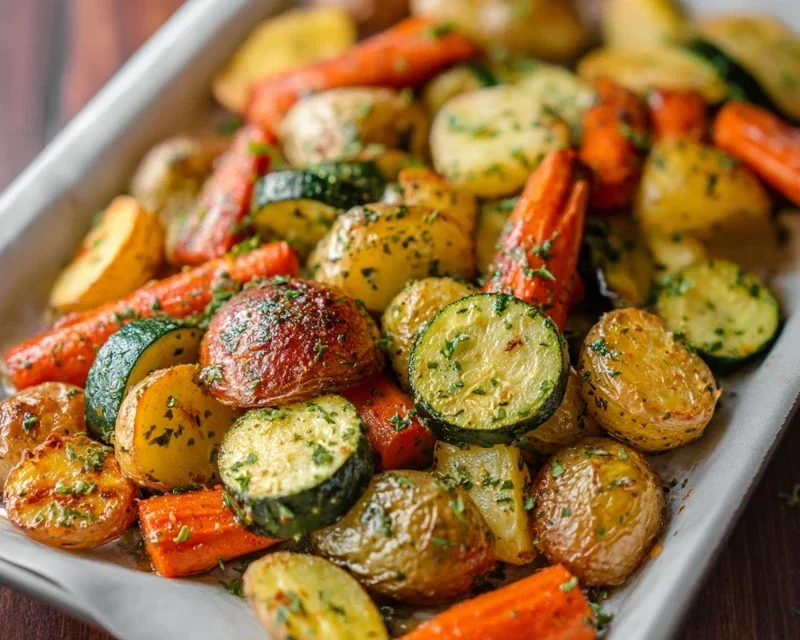 Garlic Herb Roasted Potatoes Carrots and Zucchini