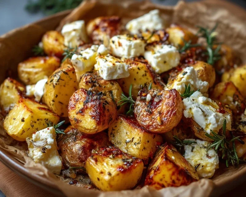 Roasted Potatoes with Baked Feta and Garlic