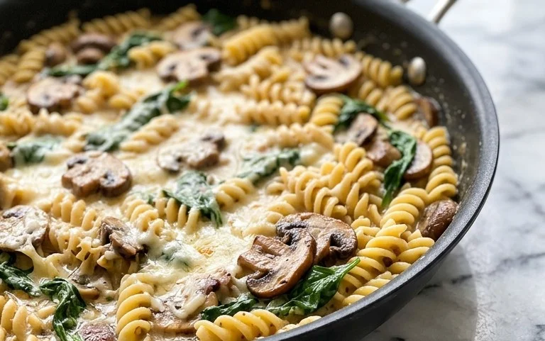 Parmesan Spinach Mushroom Pasta Skillet