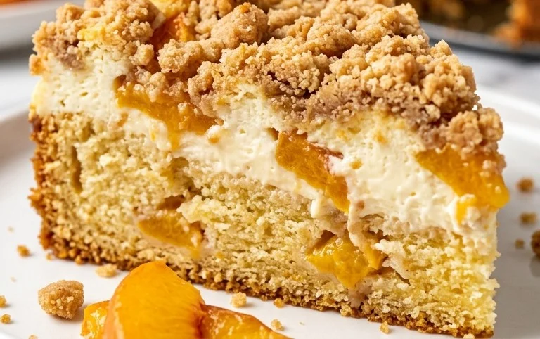 Peach Cream Cheese Cake with Streusel Topping