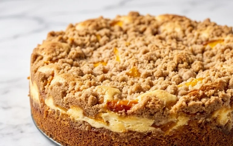 Peach Cream Cheese Cake with Streusel Topping