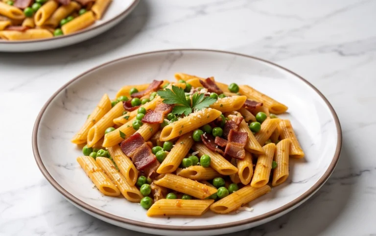 Penne Pasta, Peas and Beef Bacon