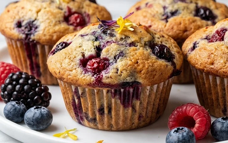 Bakery Style Mixed Berry Muffins | with Frozen Berries