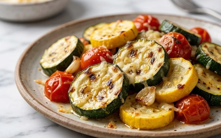 Roasted Garlic-Parmesan Zucchini, Squash and Tomatoes