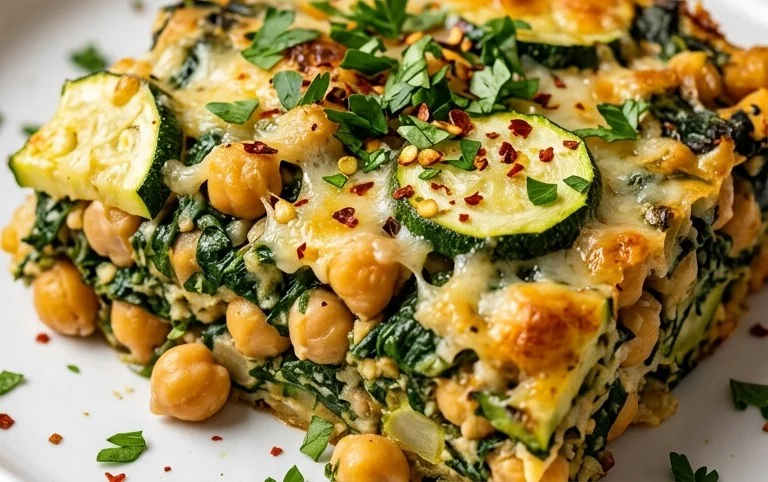 Spinach Zucchini Chickpea Bake